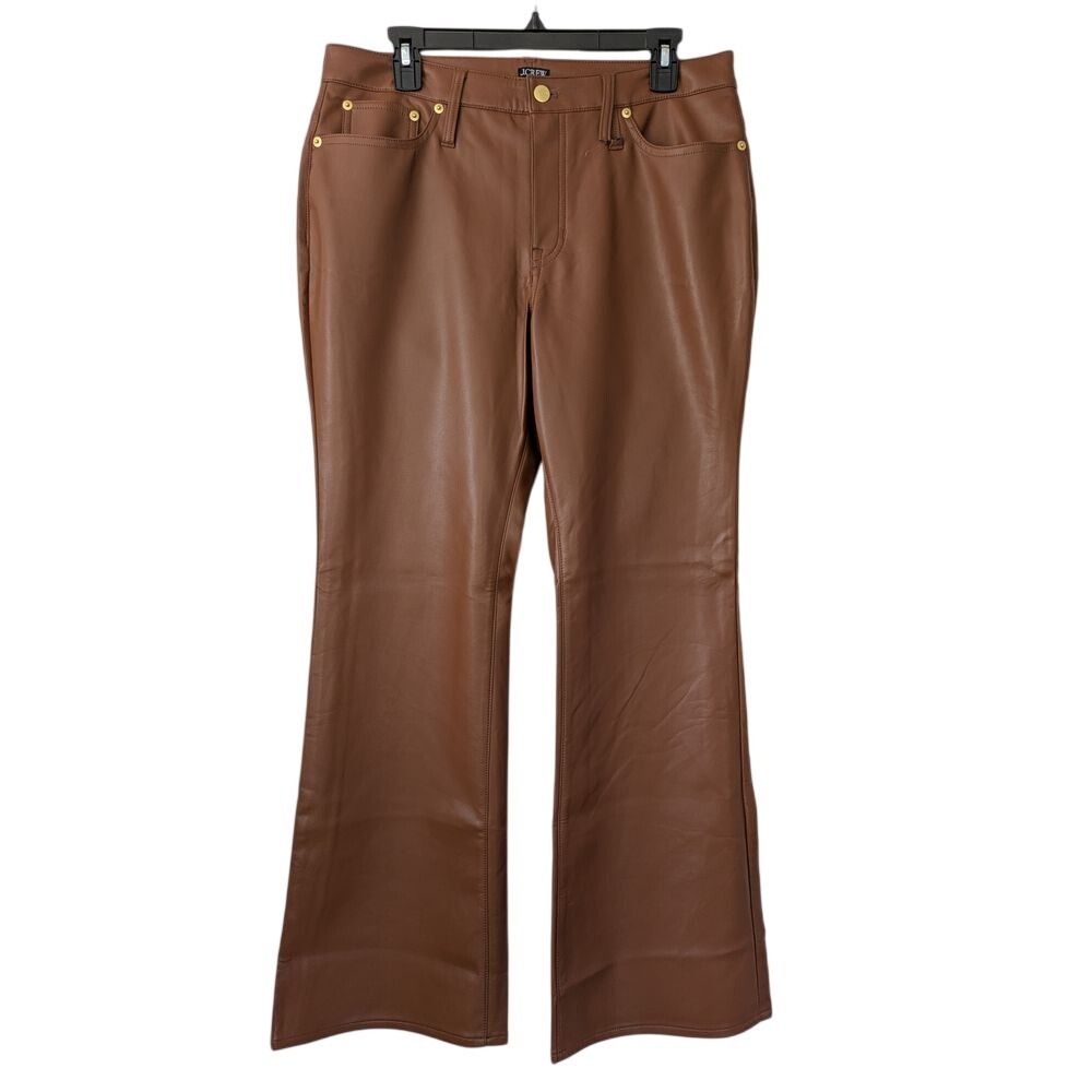 FLAW - J. Crew Petite High Rise‎ Bootcut Pants Faux Leather P31 Brown NWD CC486